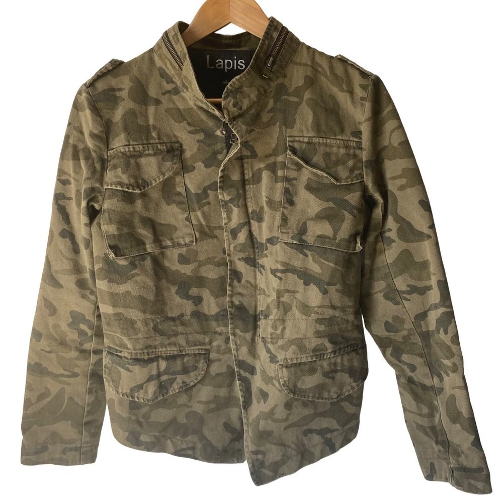 Lapis‎ Womens Camouflage Utility Military Jacket Green Camo Size M Full Zip Snap